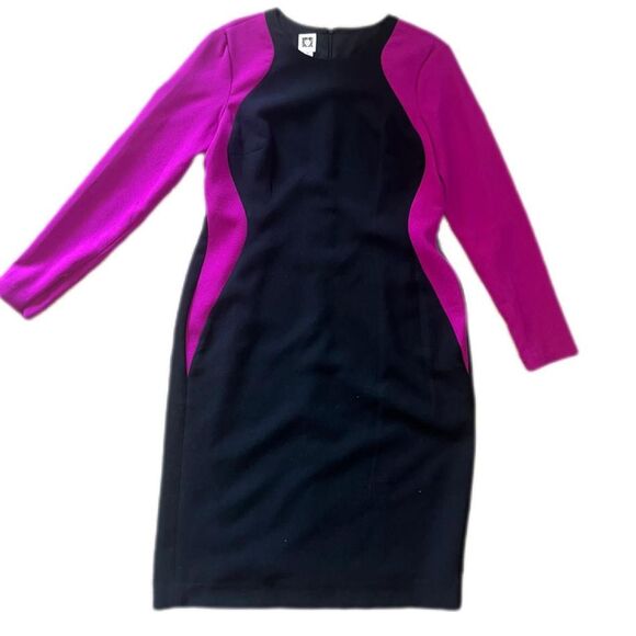 Anne Klein Women's Black and Magenta Long sleeve Dress - Picture 1 of 2